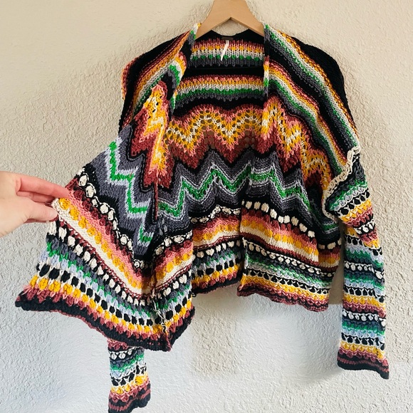 Free People Feeling Nostalgic in Jubilee Stripe Open Drape Knit Crochet Sweater - Picture 8 of 16